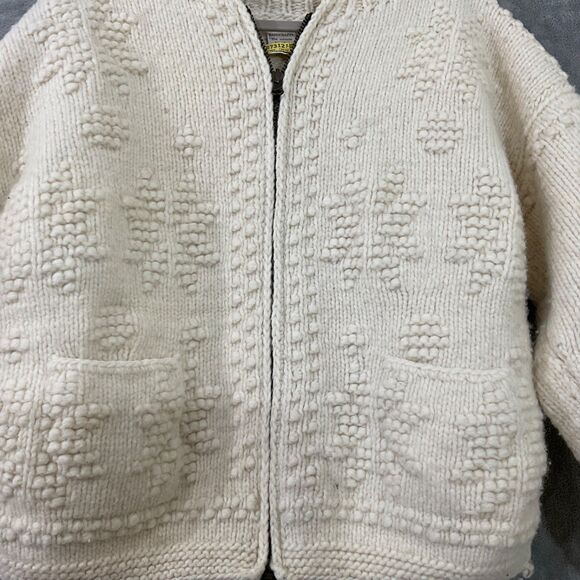 Handcrafts 100% Wool Chunky Knit Zip Up Cardigan Sweater women’s M/ L cream boxy - Picture 2 of 11